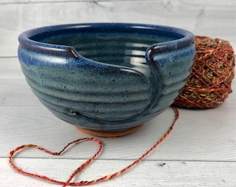 Yarn Bowl - Large Knitting Bowl - Ceramic Yarn Bowl - Blue Yarn Bowl - In Stock - Ready to Ship - Yarn Bowl for Knitting by Neal Pottery