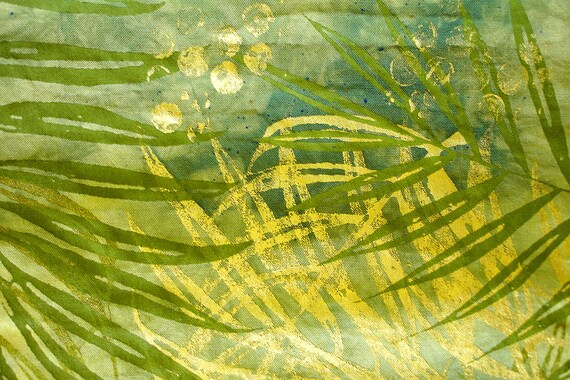 Zen Series - Green/Gold Leaves (5" x 7" photographic greeting card - blank inside/with envelope)