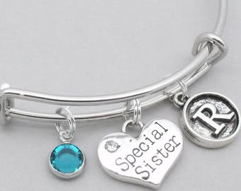 Special sister vintage style initial charm bracelet | sister bangle | personalised sister bracelet | sister jewelry | special sister gift
