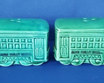 Vintage Trolley Car Salt & Pepper Shakers - Arden Trolley Museum 1950's