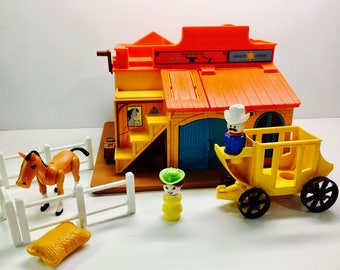 Vintage Fisher Price 'Western Town', Set With Little People and Accessories - CLASSIC TOY