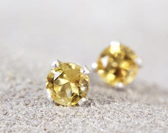 Citrine Stud Earrings - Citrine Earrings - Sterling Silver Studs - Dainty Stud Earrings - November Birthstone - Citrine Studs