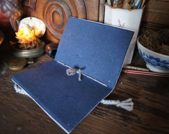 Little Notebook with Lichen Paper Cover & Blue Pages - Handmade Paper - 10 Pages