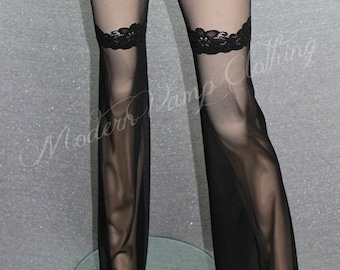 Flare Leg Thigh Tops / Mesh & Lace Flared Stockings / Sexy