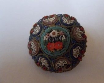 Vintage Micromosaic Roma Brooch