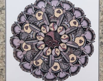 Mandala 2 - ACEO Print Of OOAK Original Colored Ink Drawing - Mandalas - Illustration- ATC - Artist Trading Card