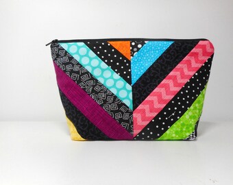 Quilted Cosmetic Bag, Black Fabric Make Up Bag, Stand Up Style Cosmetic Pouch with Zipper