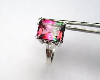 Spectacular Unique Bi-Color Red and Green Topaz in Sterling Silver Ring