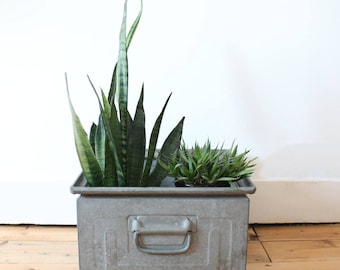 Square metal industrial storage crate - metal crate - industrial crate - vintage metal crate