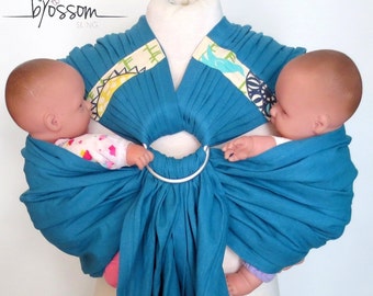TwinSling© Blossom,NEW PATTERN !! Double Ring sling, Ring sling, Baby carrier for twins, Tandem ring sling for babies twin