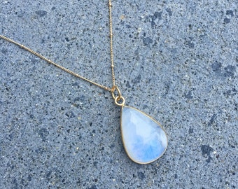 Large moonstone necklace in gold vermeil or sterling silver
