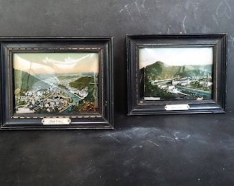 Napoleon III Antique convex glass frame views of "Bad Ems" German city. Germany Souvenir