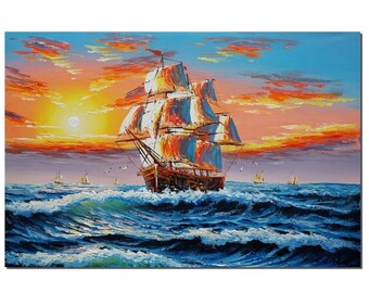 Canvas Oil Painting, Oil Painting, Ship Painting, Abstract Painting, Large Art, Sunrise Painting, Canvas Art, Abstract Art, Large Wall Art