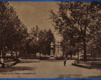 Washington Park Cincinnati Ohio Black and White 1910 Antique Postcard