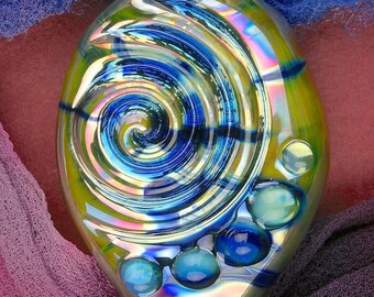 Handmade Lampwork Beads "Worry Stone" SRA Glass Focal Bead ~ OOAK Textural Organic Silver Glass Lustre ~ True Blue