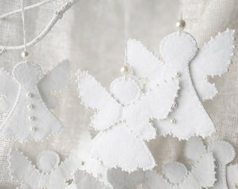 Angel Decoration, Set of 2, Christmas Decoration, Christmas Tree Angel, Angel Ornament, White Felt Angel, Tree Ornament, Christmas Angel