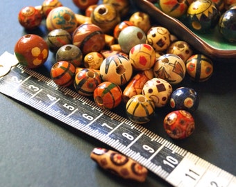 WOODEN BEADS.. Earthy colours, Assorted sizes and styles 120 beads per pack - New Year De-stash