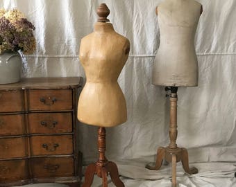 French Couturiers Mannequin, ca 1915, Papier-Mâché, Wood Stand, Wood Finial