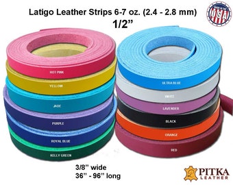 1/2 Inch wide Leather Strips up to 96 Inch Long - Latigo Leather Strips 6-7 oz (2.4-2.8 mm) - Leather Straps for Craft, Belts, DIY Cuffs
