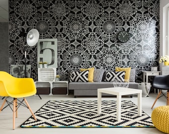Black & white ,Geometric Wallpaper, Peel and stick, Temporary wallaper , Removable wallpaper Wall decor, Bead, pattern