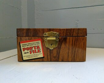 Vintage, Porta File Check Box, Metal, Faux Wood Grain Finish, Ballonoff, Home Office, File Box, Records File, Photo Prop, RhymeswithDaughter