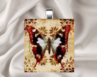 Pendant Necklace Damask Butterfly