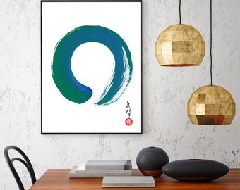 Enso Zen Art Japanese Art Zen Wall Art Print Blue Green Minimalist Abstract Painting Large Japanese Painting Japanese Calligraphy Zen Circle