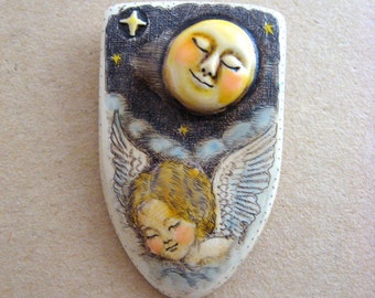 Under the sleeping Moon scrimshaw technique resin pin