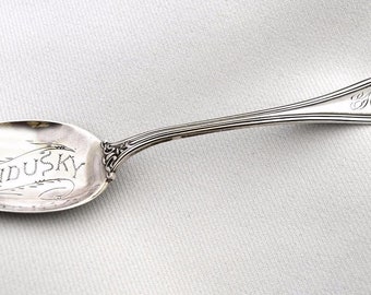 BEAUTIFUL Vintage Antique 1904 Sandusky Ohio Sterling Silver Souvenir Spoon 5 3/4" Long