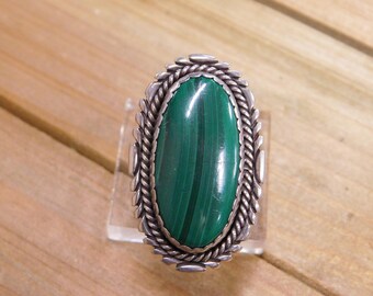 Malachite Sterling Silver Ring Size 9.5