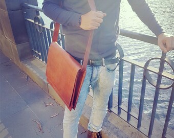 Leather satchel, Leather bag for laptop, Leather bag, Leather fold over satchel