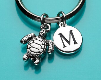 Sea Turtle Keychain, Sea Turtle Key Ring, Sea Creature, Initial Keychain, Personalized Keychain, Custom Keychain, Charm Keychain, 318