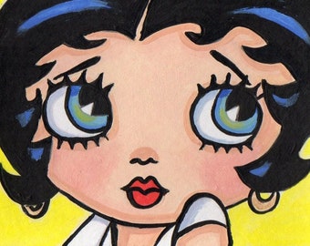 ACEO Original Miniature Painting Blythe doll face Betty Boop Art Artist Trading Card