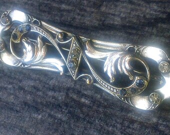 Victorian Lush Sterling Silver Paste Brooch, Faux Sapphires, Diamonds, Jewelry gift for her