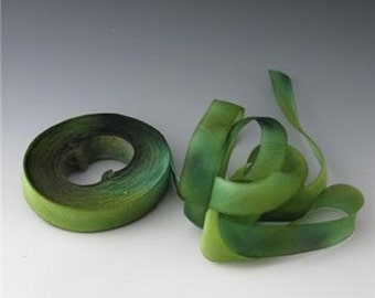 Silk Ribbon ,Hand Dyed Silk Ribbon, bias-cut 7/16 wide