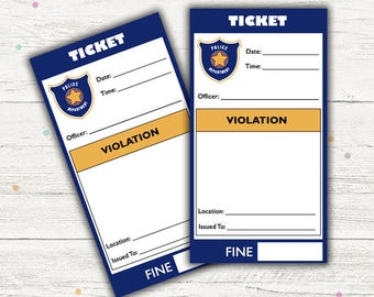 Pretend Play Police Tickets (Police Party). Printable. Instant Download.
