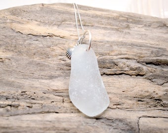 Sea Glass Necklace, Frosted White Sea Glass Necklace, Lake Jewelry, Sterling Sea Glass Necklace, Lake Erie Jewelry, Mermaid Necklace