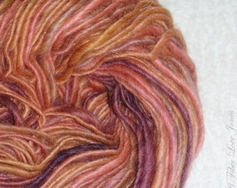 Plum Caramel - 144 yards - Handspun - Single Ply - Thick and Thin - Knit - Crochet - Weave - Mixed Media - Fiber Arts, Textile Arts, etc.