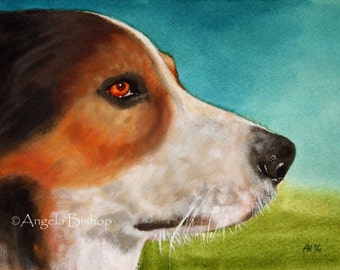Beagle Painting Print, Dog, Art Print, Fine Art, Pet, Realism, Watercolor, 5 x 7, Painting Print, Animal, Nature, Portrait, Pastel