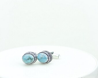 Turquoise Vintage Filigree Antique 925 Fine S0LID Sterling Silver Men's / Unisex CUFFLINKS k336