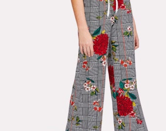 Plaid and floral trousers