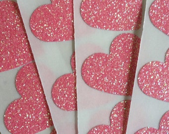 12 Glitter Heart Stickers - Pink