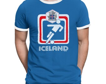 ICELAND Mens T-Shirt FOOTBALL World Cup 2018 New Retro Square