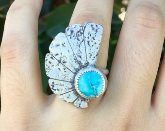 Size 5.75 Eclipse Concho Ring With White Water Turquoise