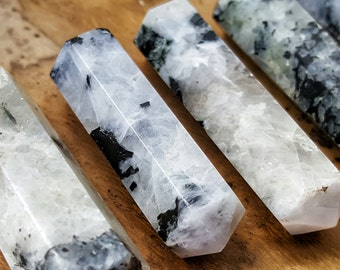Rainbow Moonstone Double Terminated Point - Hand Cut Natural Stone Point for Crystal Grids or Terrarium 256