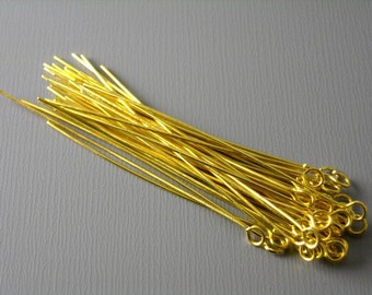 EYEPIN-GLD-0.5-45MM - 50 pcs Gold Plated Brass Eyepins, 24 guage 45mm (1.75 inches)