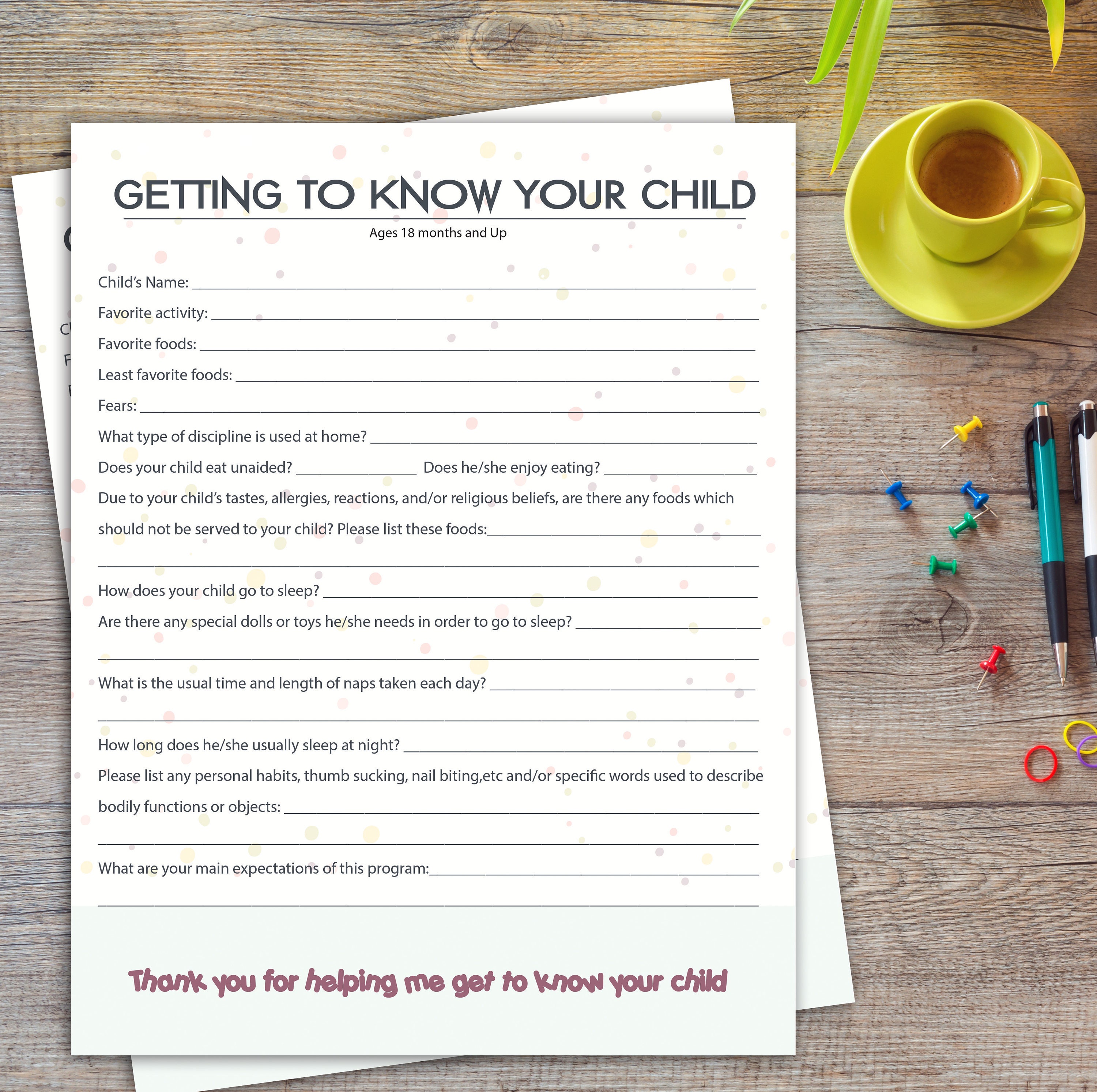 Getting to know your child worksheet