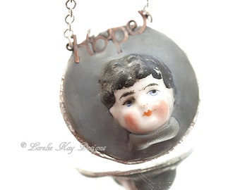 Hope Frozen Charlotte China Doll Head Necklace Silver Soldered Inspiring Charlotte Doll Pendant Lorelie Kay Original