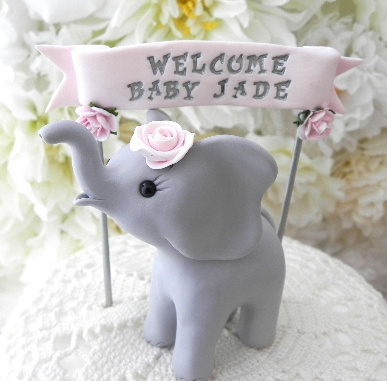 Elephant Baby Shower Cake Topper Gray and Blush PinkBaby
