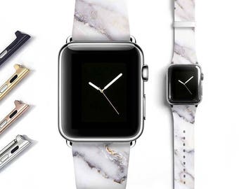 Marble Apple watch band women, Apple watch strap, genuine leather band, grey white 38mm 42mm S054